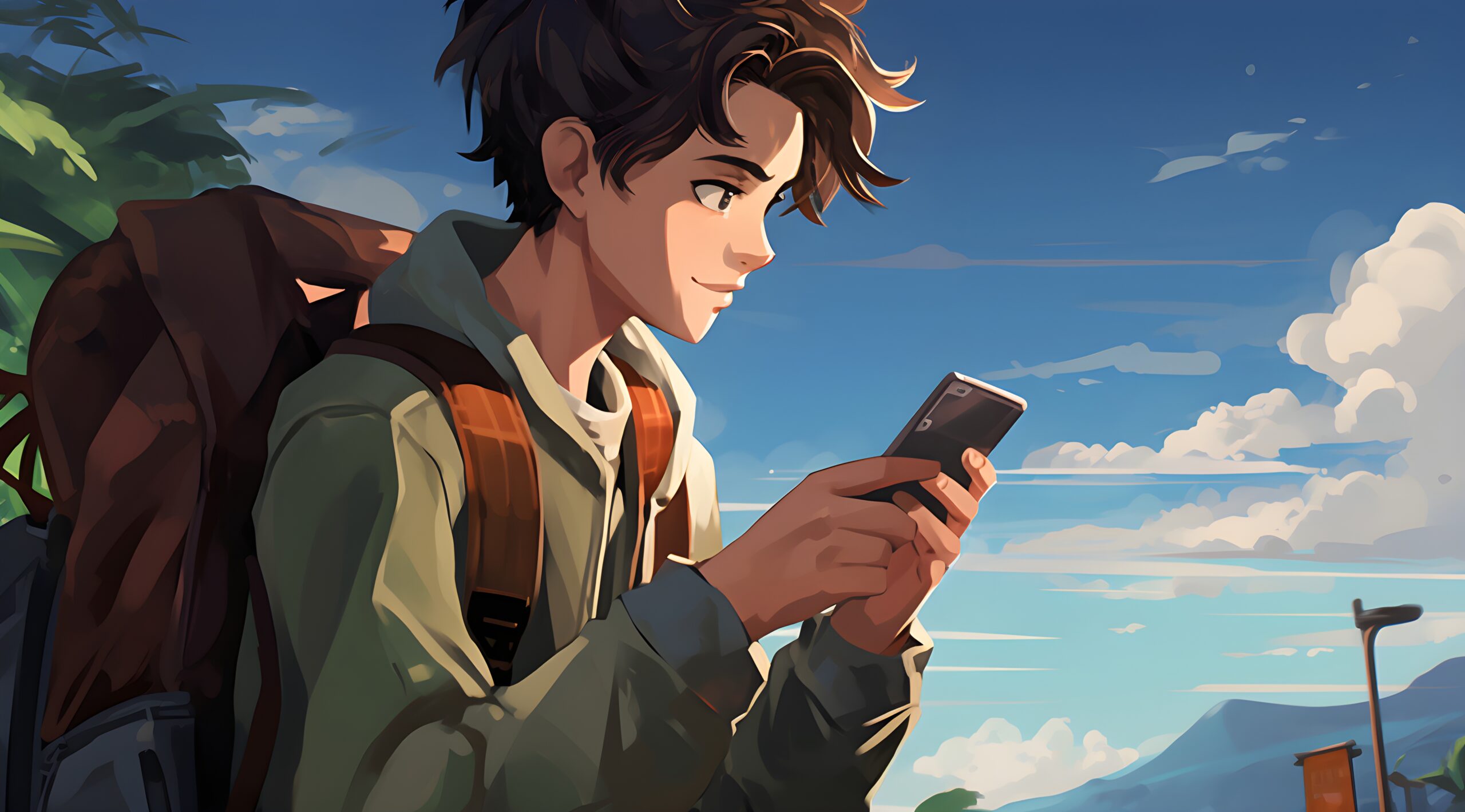 anime style character with phone